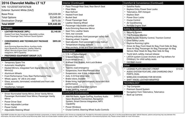 2016 Chevrolet Malibu LT — photo 1 of 1