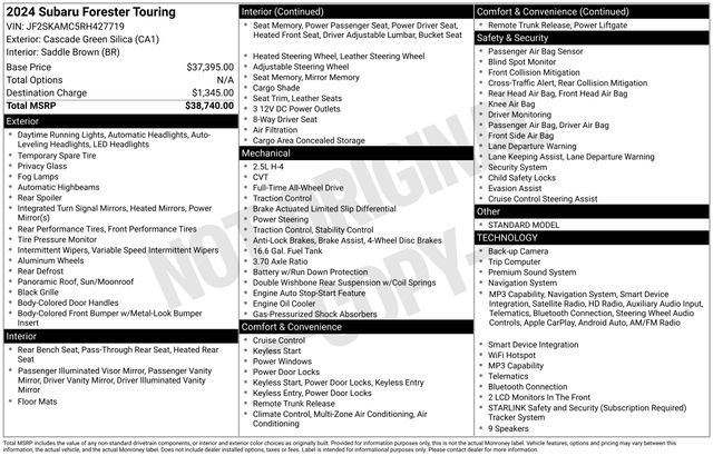 2024 Subaru Forester Touring — photo 1 of 1