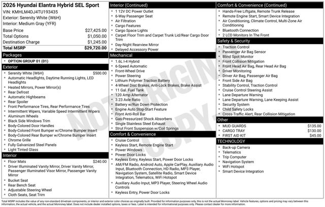 2026 Hyundai Elantra Hybrid SEL Sport FWD