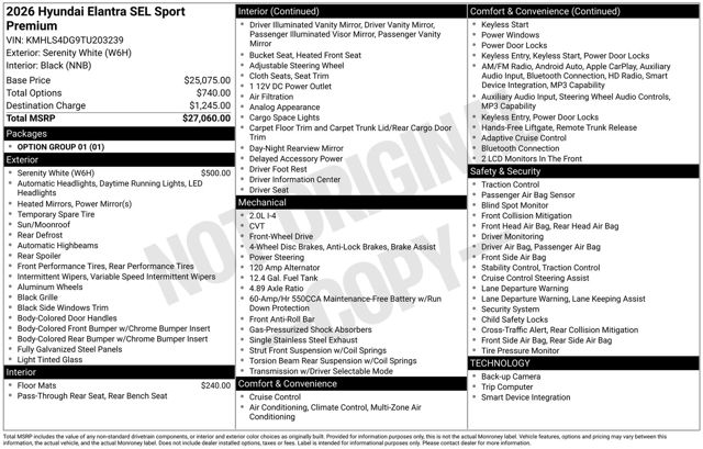 2026 Hyundai Elantra SEL Sport Premium FWD