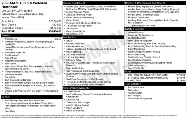 2026 Mazda Mazda3 Hatchback 2.5 S Preferred Hatchback FWD